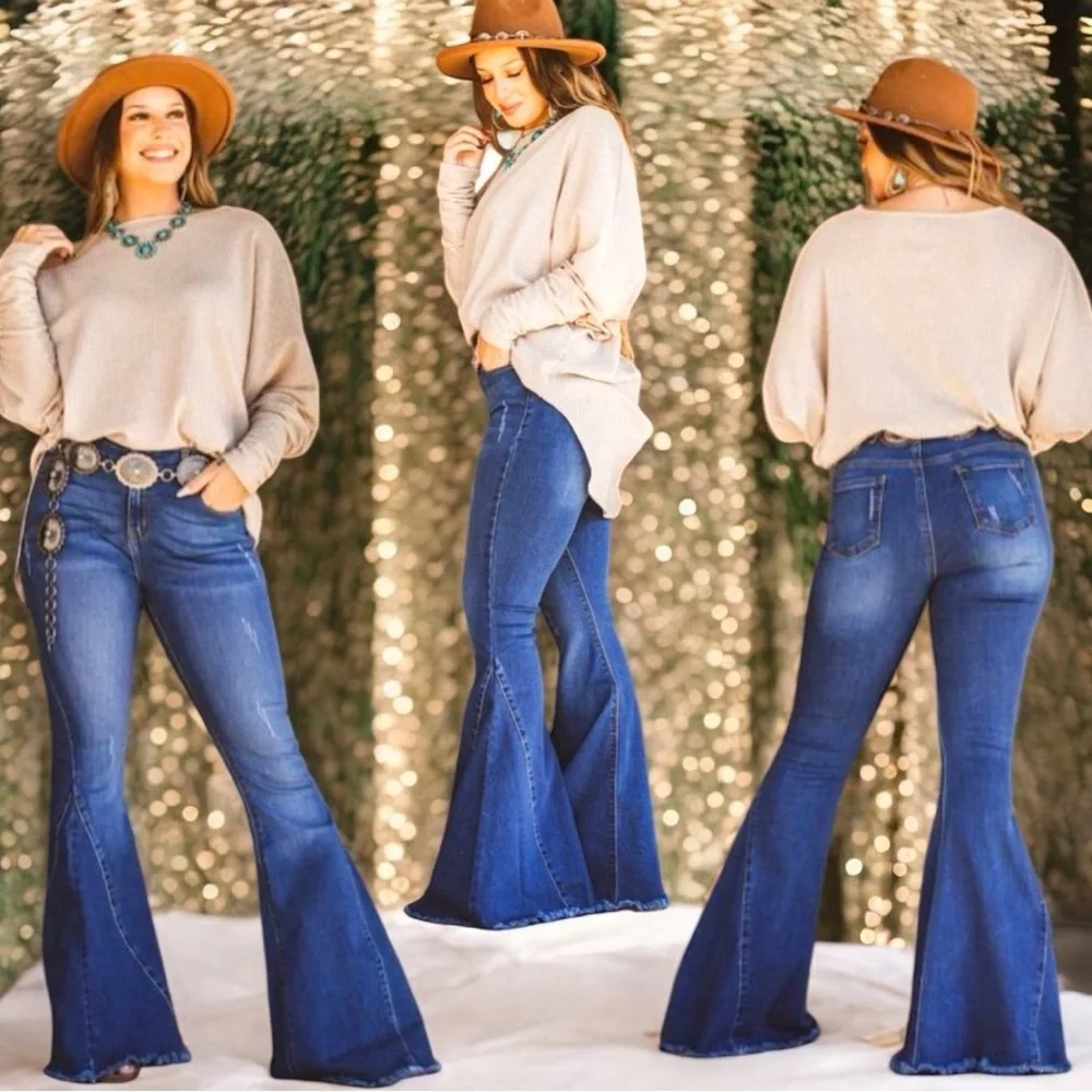 L&B/HomeFolk Plus Size Hitchhiker Mid Rise Flare Bell Bottom Jeans NEW - Picture 3 of 15